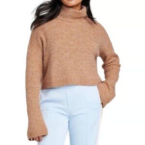 Wild Fable Womens Tan Cropped Long Sleeve Knit Sweater Size Medium